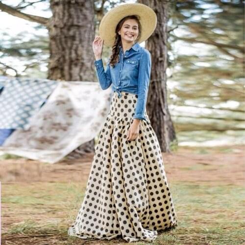 Customize Womens Polka Dot Print Chiffon Skirt Black/White striped High Waist Long Maxi Skirts flower printed chiffon Skirts