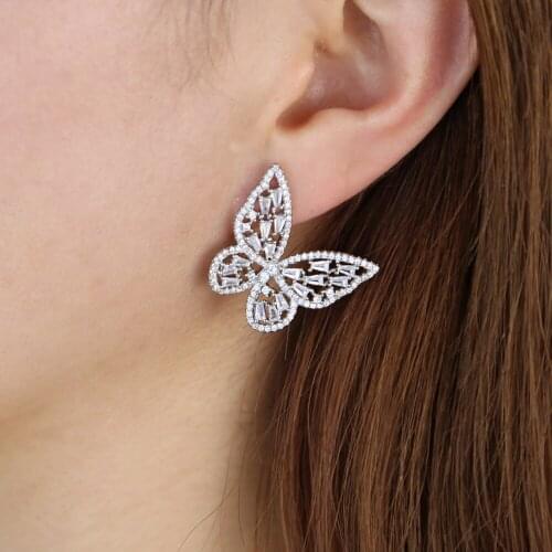 2020 top quality new Full zircon Butterfly Earrings Female Temperament Personality Simple white rainbow cz elegance Earrings