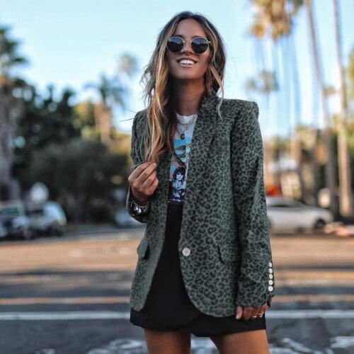 Womens Fashion Lapel Suit Jacket Leopard Cardigan Blazer Office Lady Business Formal Suit Coat Autumn Long Sleeve Slim Jackets