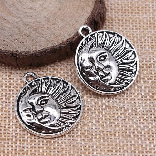 Free shipping 14pcs 29x25mm antique silver Sun moon charms diy retro jewelry fit Earring keychain hair card pendant accessories