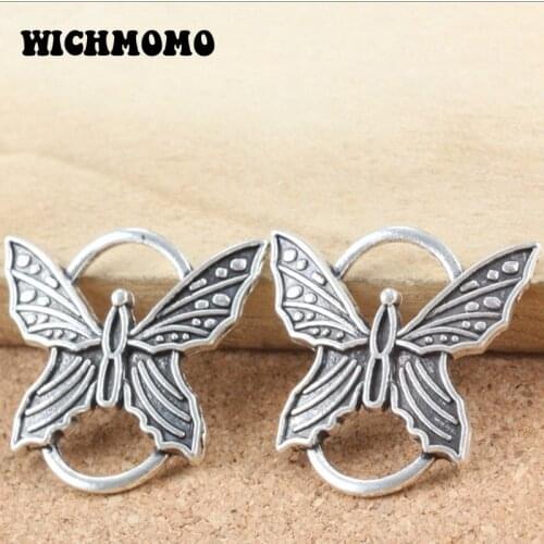 2021 New 10pcs/bag 25*27mm Retro Zinc Alloy Butterfly Shape Connector Charms for DIY Necklace Earrings Jewelry Accessories
