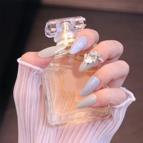 24pcs Matcha Color Wear Long Paragraph Fashion Manicure Patch False Nails Save Time Wearable Nail Patch Nail Sticker