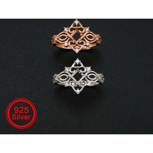 4MM Square Prong Ring Settings Blank Vintage Style Rose Gold Plated Solid 925 Sterling Silver DIY Bezel Tray 1294202
