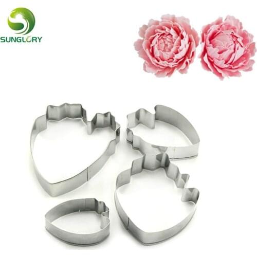 4PCS/SET Stainless Steel Peony Petal Cutters Set Peony Flower Cookie Cutter Floral Sugarcraft Fondant Mold Cake Decorating Tools