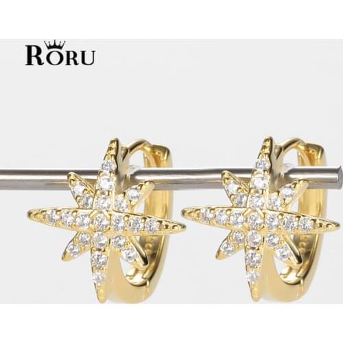 925 Sterling Silver Hoop Earrings North Star Hug Earrings for Women Shiny CZ Trendy Luxury Gold Silver Jewelry Gifts 2021 New