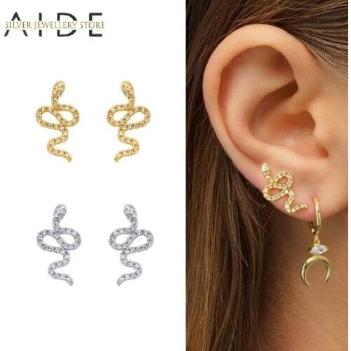 AIDE Punk Snake Stud Earrings for Women Girl Gift Small Personality 925 Sterling Silver Piercing Earrings Fine Jewelry kolczyki