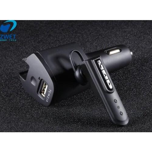 ZWET Car Charge and Bluetooth headset car player double USB cigarette hole charger bluetooth hands-free calls/Black/white/Golden