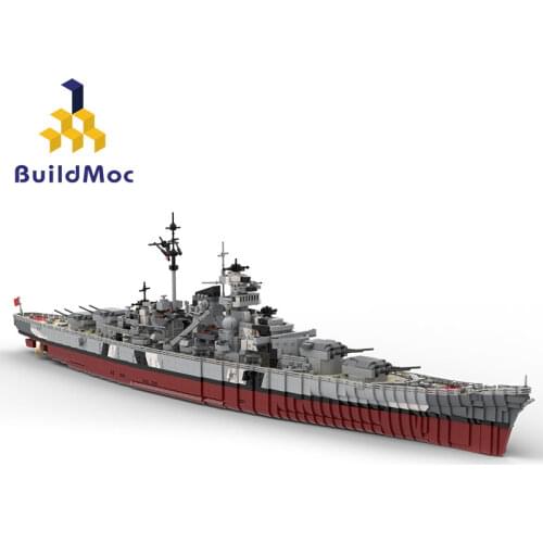 Buildmoc WW2 Military Bismarck Warships Series Building Blocks Battleship Model WW2 Military Soldier Weapon Toys