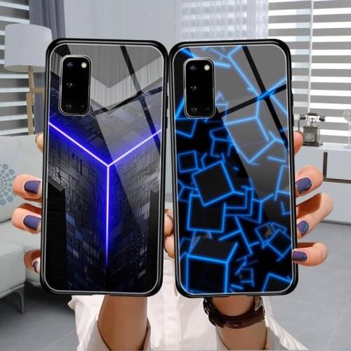 Neon cube Phone Case Tempered Glass For Samsung S7 S8 S9 S10E S20 21 30 Plus ultra Note 8 9 10 Plus A7 2018