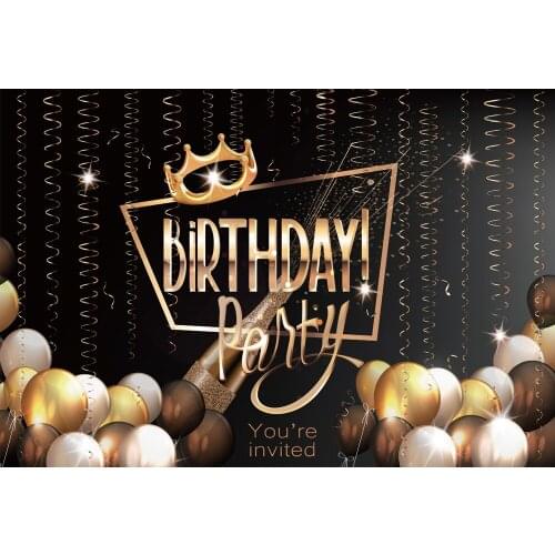Birthday Party Banner Photography Backdrop Gold Black Sparkly Glitter Desserts Table Backdrop Photocalls Studio PhotoshootXT6805