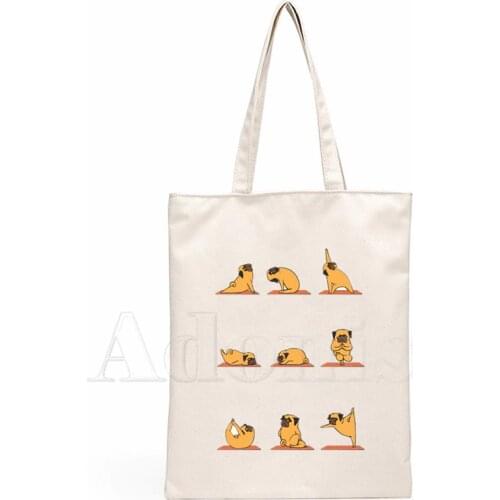 Pug Dog Ladies Handbags Cloth Canvas Tote Bag Shopping Travel Women Eco Reusable Shoulder Shopper Bags Bolsas De Tela