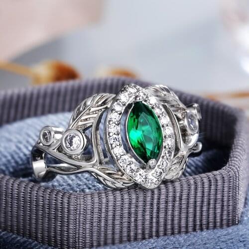 Huitan Luxury Marquise Green Stone Bridal Wedding Party Rings Shiny Cubic Zircon Graceful Women Anniversary Ring Fashion Jewelry