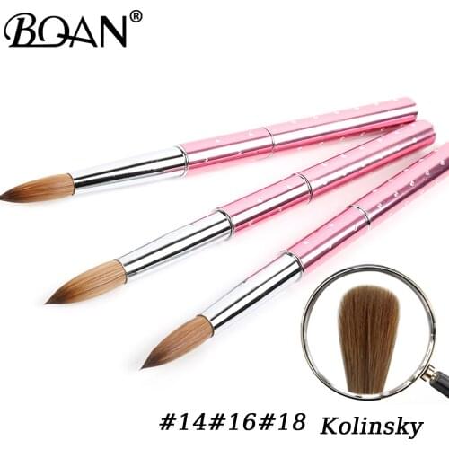BQAN #14#16#18 Kolinsky Sable Acrylic Brush UV Gel Carving Pen Brush Liquid Powder DIY Nail Drawing Flat Round Nail Art Brush