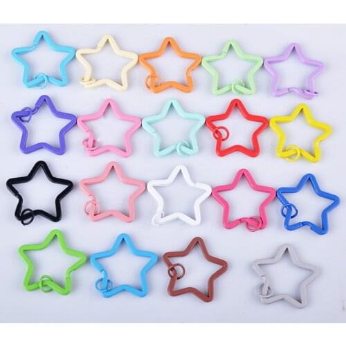 10pcs 35MM handmade jewelry accessories painted split key Ring with jump ring round candy color pentacle Keychain lot star shape