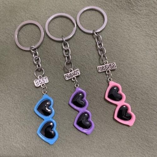 Creative Resin Heart Glasses Key Chains BFF 3 Friendship Children Best Friends Forever Key Ring Best Gift For Friends