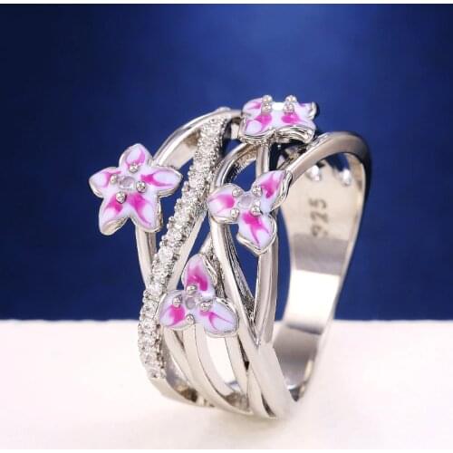 Huitan Colorful Flower Cross Women Finger Ring Romantic Proposal Ring Dancing Party Holiday Beauty Rings Fashion Jewelry News