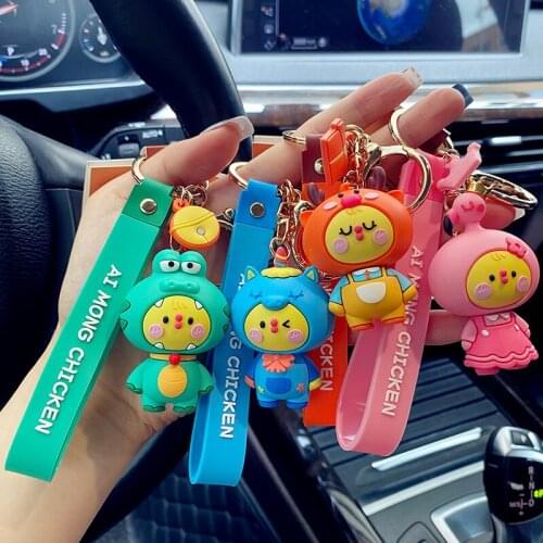Creative Ai Mong Little Elk Headgear Chicken Keychain Female Cute Cartoon Flamingo Unicorn Animal Car Key Chain Bag Pendant Gift