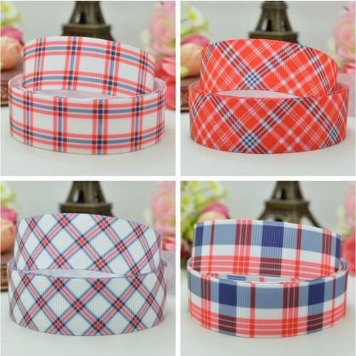 10 Yards 22mm 7/8" Navy blue lattice Pretty Girls Printed grosgrain ribbon hair bow Headwear DIY hair accessories retail