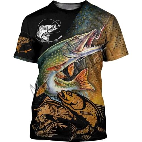 Summer Fashion Animal Pike Fishing Art Camo Men/Women Leisure O-neck T-shirt 3D Print UnisexStreetwear / T shirts / Tanks S-174