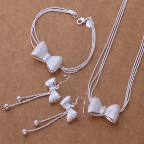 AS256 Hot Sell Silver Plated Set, 925 Stamped Jewelry Sets Bracelet 098 + Necklace 464 + Earring 325 /dssamjza Bmmakdta