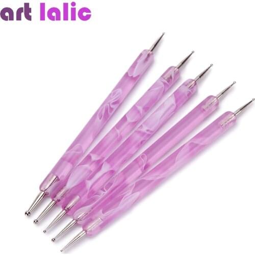 5 Pcs Nail Dotting Pen Marbleizing 2-ends DIY Decoration Manicure Nail Art Tool Pink