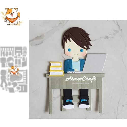 Distant Learning Boy Girl Metal Cutting Dies Scrapbooking Stencil DIY Embossing Craft Die Cuts Card Making New Dies For 2021