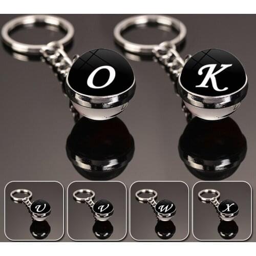 Fashion Glass Ball Pendant Keychain Dainty Initial Simple Letter Name Key Chain For Women and Man Jewelry Accessories Gift