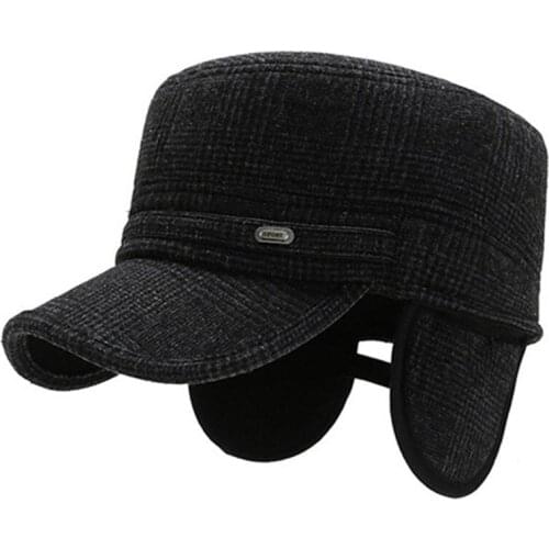 Adjustable Size Mens Warm Navy Military Hat Snapback Cap NEW Winter Middle-aged Dads Earmuffs Hat Male Bone Casual Sports Cap