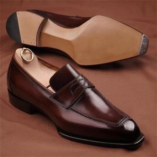 Men Dress Shoes PU Leather Stitching Pointed British Style Breathable Comfortable Fashion Business Casual Daily Loafers AQ275