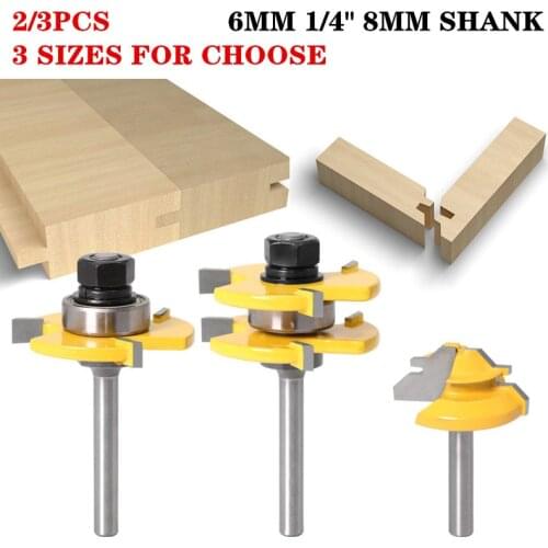 8mm/6.35mm/6mm Shank Tongue & Groove Router Bit Tool Set With A Small 45° Lock Miter Bit Tungsten Woodworking Milling Cutter