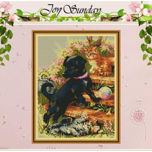 Black Dog And Cat Animals Counted 11CT 14CT Cross Stitch Sets DIY Chinese Cross-stitch Kits Embroidery Needlework home decor