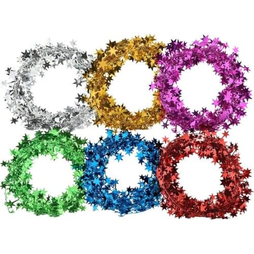 New Year Christmas Decor 7.5M Star Wire Garland Tinsel Star Ribbon Xmas Tree Decoration for Birthday Christmas Party Supplies