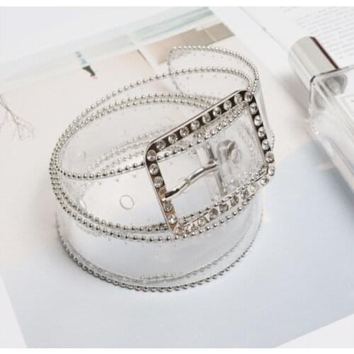 New Style European And American Fashion Flash Bead Edge Transparent Belt Waistband Pvc Women belt