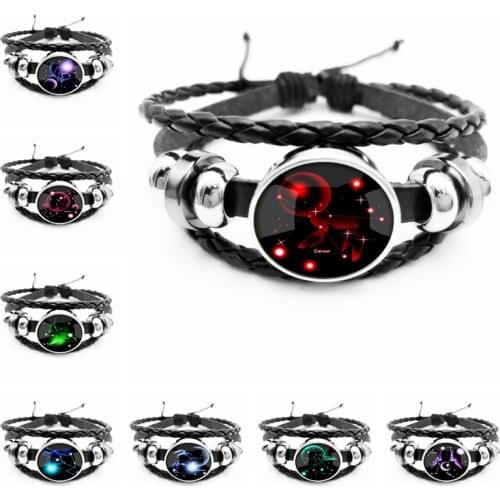 New Mysterious Starry Sky 12 Constellation Glass Convex Round Snap Button Black Hand-made Bracelet Personalized Bracelet Jewelry