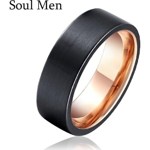 Black Male Ring Rose Gold Color Wedding Band Tungsten Carbide Ring 8mm Man Women Anniversary Jewelry Size 7 to 13