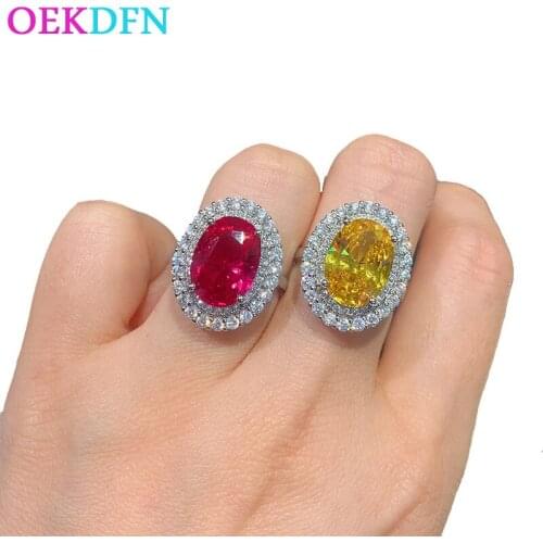 OEKDFN 100% 925 Sterling Silver Rings For Women Created Ruby Citrine Gemstone Wedding Engagement Diamonds Ring Gift Fine Jewelry