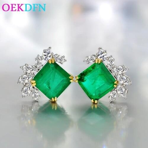 OEKDFN Vintage Emerald Pure 925 Sterling Silver Stud Earrings For Women Sparkling Gemstone Party Wedding Fine Jewelry Christmas
