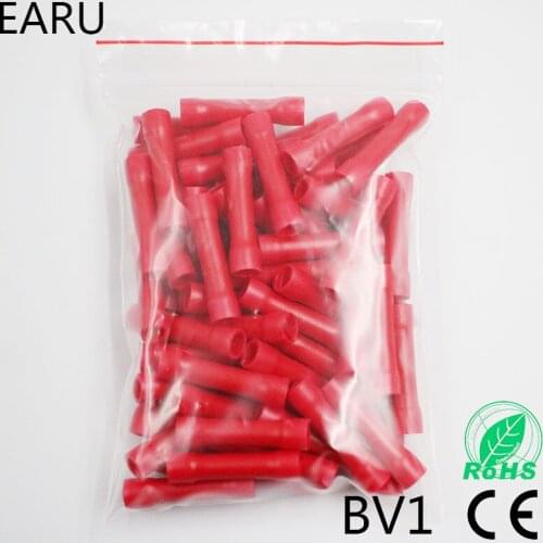 BV1 BV1.25 Full Insulating Wire Connector wire connector Butt Connectors Crimp Electrical Wire Splice Terminal 100PCS/Pack BV