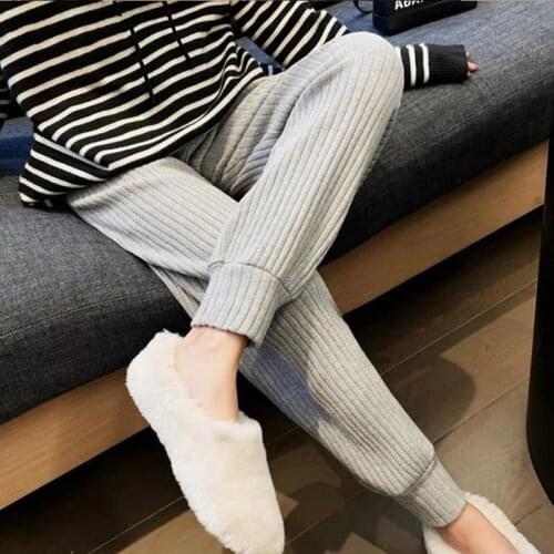 329# Autumn Thick Knitted Maternity Pants High Waist Belly Casual Pants Clothes for Pregnant Women Pregnancy Straight Trousers