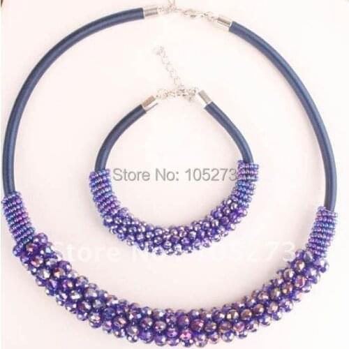 CRYSTAL FACETED BEADS CHOKER NECKLACE BRACELET FASHION WOMENS JEWELRY SET HOT SALE NEW FREE SHIPPING FN1284