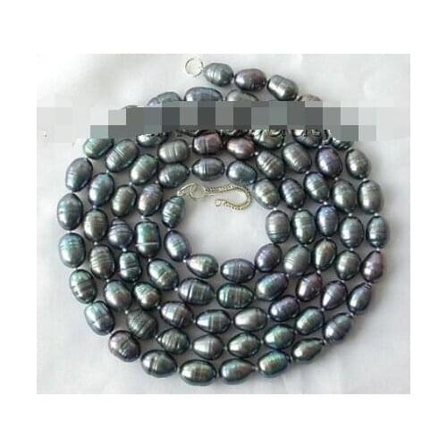 Stunning long 50"9mm baroque black freshwater cultured pearl necklace