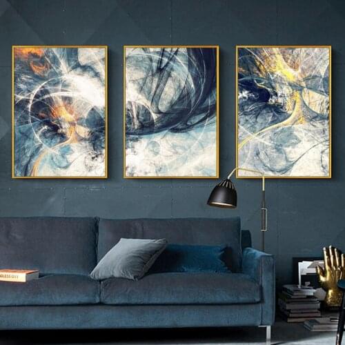 Simple Modern Nordic Industrial Style Blue Poster Printing Abstract Lines Light Luxury Living Room Bedroom Decoration Painting