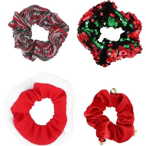 Christmas Scrunchies Girls Elastic Hair Rubber Christmas Ornaments Hairbands Velvet Ponytail Holder womens hair accessories