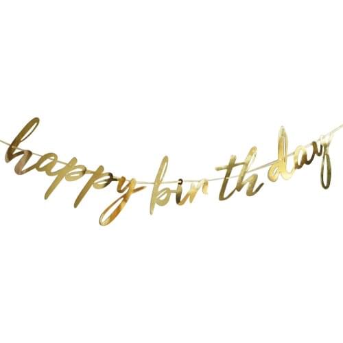 Rose Gold Happy Birthday Decoration Banner 1st First Birthday Boy Girl Party Kids Adult Bunting Fabric Flags Garland One Year