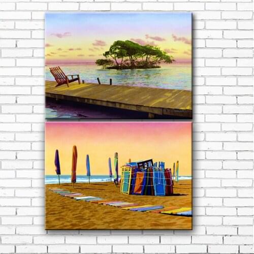 Mediterranean sea green tree beach scenery canvas printings oil painting printed on canvas home wall art decoration picture