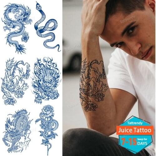 Dragon Tattoo Sticker Juice Lasting Tattoos Waterproof Temporary Tattoos For Men Arm Cool Stuff Aesthetic Design False Shoulder