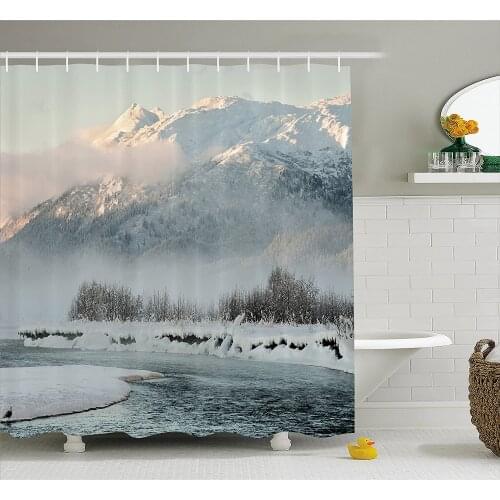Alaska Shower Curtain Chilkat Valley Covered in Snow Winter Season Landscape Idyllic Scene from North Waterproof Bath Curtains