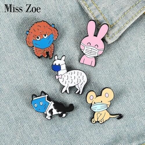 Funny Animals Enamel Pin Custom Cat Dog Rabbit Rat Alpaca Brooches Bag Lapel Pin Cartoon Badge Jewelry for Kids Friends