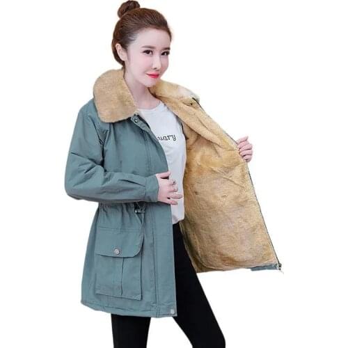 Plus Velvet Fur Collar Padded Jackets Women 2021 Autumn Winter Cotton Jacket New Loose Windbreaker Outwear Fashion Female Coat