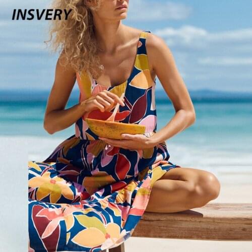 Womens Clothing 2021 Summer New Sleeveless U-Neck Print Cake Dress Fashion Elegant Dresses For Women Ladies Clothes Wear